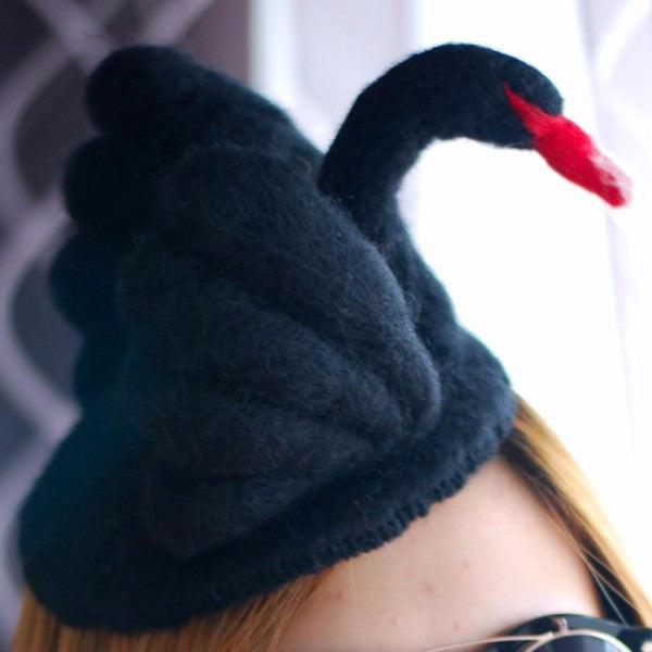 Handmade felted needle felted black swan wool hat hair clip hair accessories