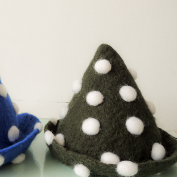Handmade felted needle felted blue spotted witch wool Hat Halloween costume witch costume