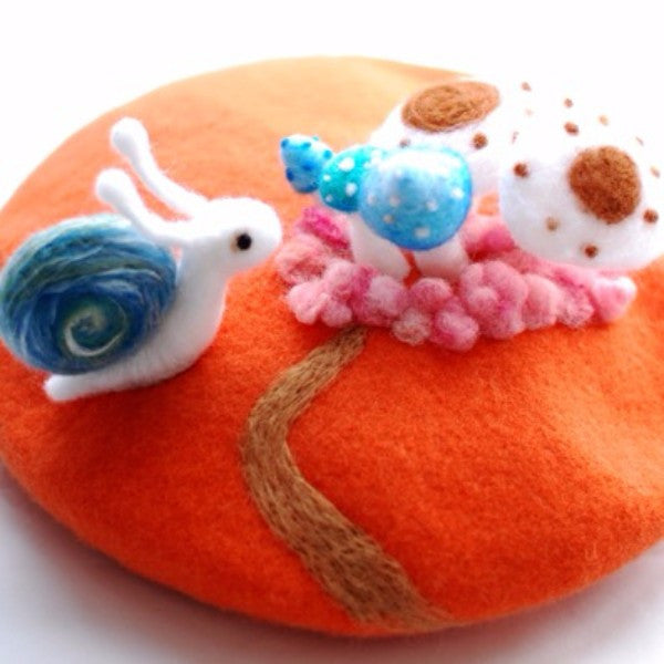 Handmade felted needle felted orange snail wool Hat beret winter hat