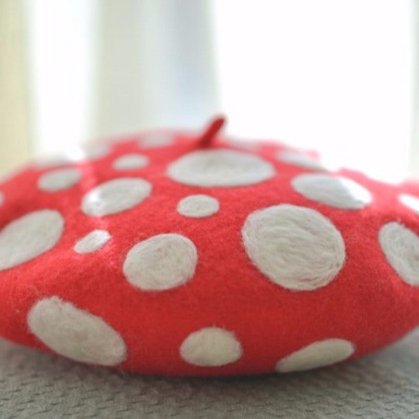 Handmade felted needle felted red mushroom wool Hat beret winter hat
