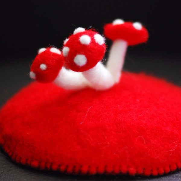 Handmade felted needle felted  red mushroom wool hat hair clip hair accessories