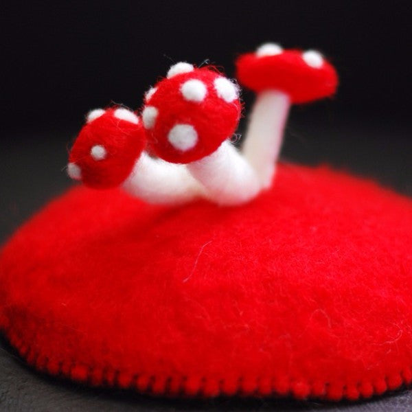 Handmade felted needle felted red mushroom wool hat hair  display picture 1
