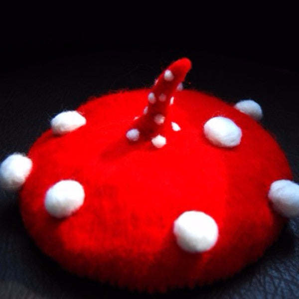 Handmade felted needle felted red mushroom wool hat hair clip hair accessories