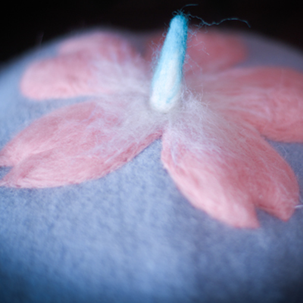 Handmade felted needle felted sakura blue wool Hat beret winter hat
