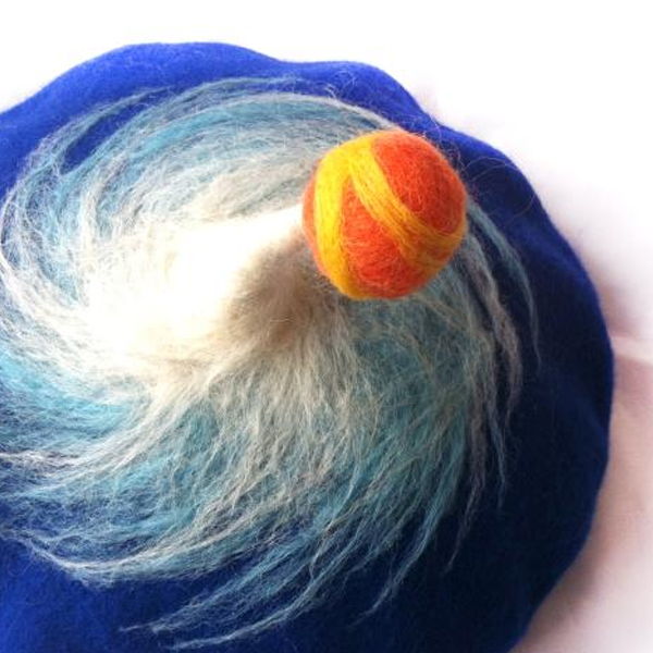 Handmade felted needle felted universe blue wool Hat beret  display picture 2