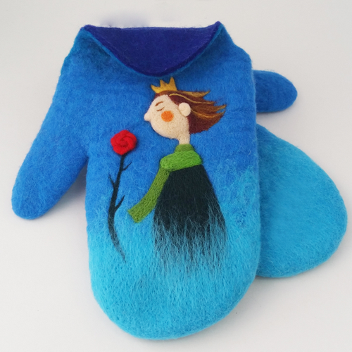 Handmade needle felted felted cute Blue gloves The Little Prince