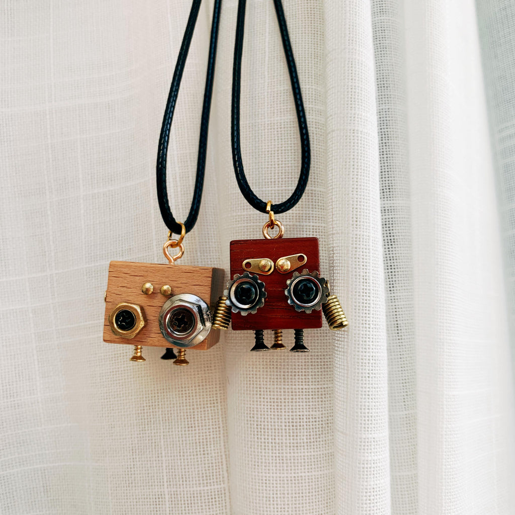 Handmade Pendant Necklaces Robot Geek Necklace Wood Steampunk Necklace Geek Gift Birthday Gift Christmas Gift