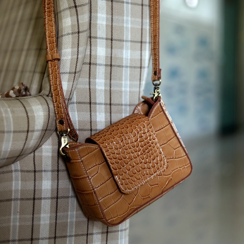 Brown LEATHER Side Bag WOMEN Crocodile SHOULDER BAG Small Crossbody Pu –  Feltify