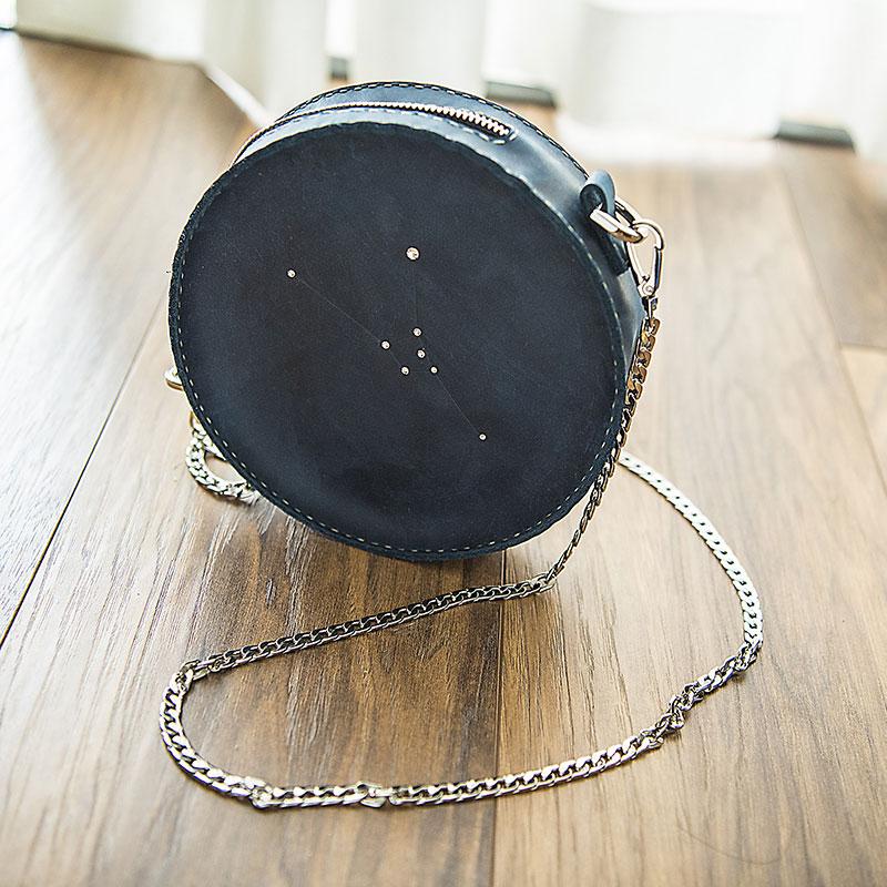 LEATHER PERSONALIZED Constellation Circle SHOULDER BAG HANDMADE
