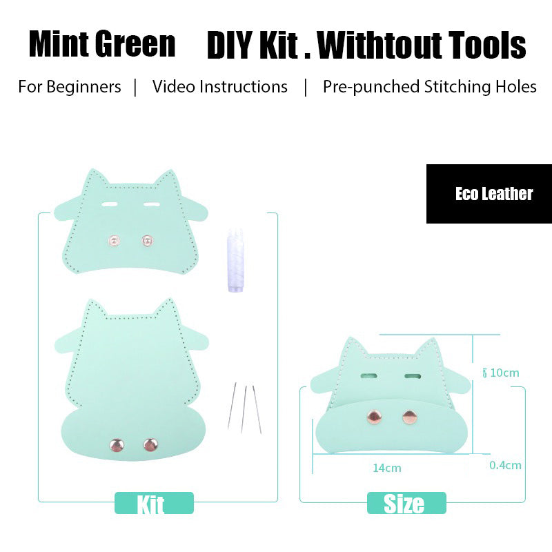 Mint Green Cow Leather Card Holder Kit DIY Leather Coin Wallet Kit DIY Eco Leather Project