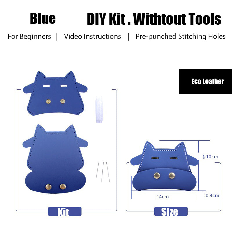 Blue Cow Leather Card Holder Kit DIY Leather Coin Wallet Kit DIY Eco Leather Project