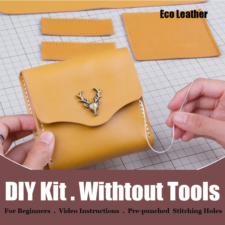Tan Leather Card Holder Kit DIY Flip Leather Wallet Kit DIY Eco Leather Project