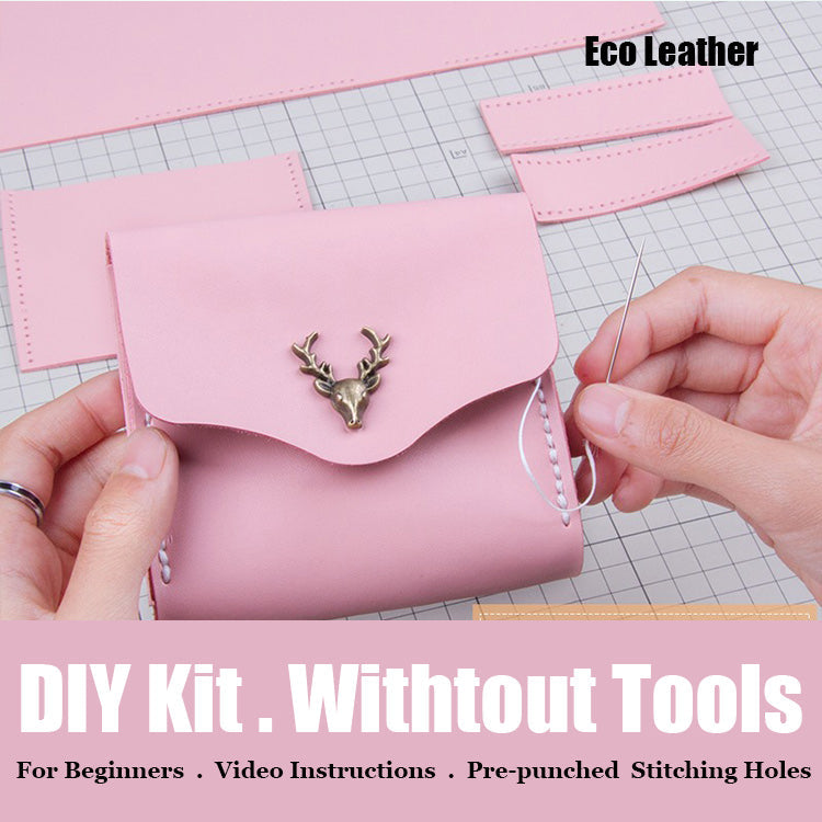 Pink Leather Card Holder Kit DIY Flip Leather Wallet Kit DIY Eco Leather Project