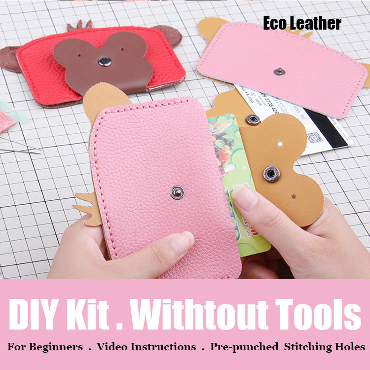 Pink Leather Card Holder Kit DIY Leather Monkey Coin Wallet Kit DIY Leather Project