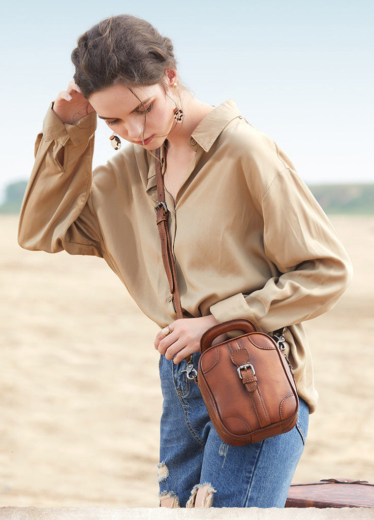 Small Brown Helen Hobo Purse - Soft Leather Bag | Laroll Bags