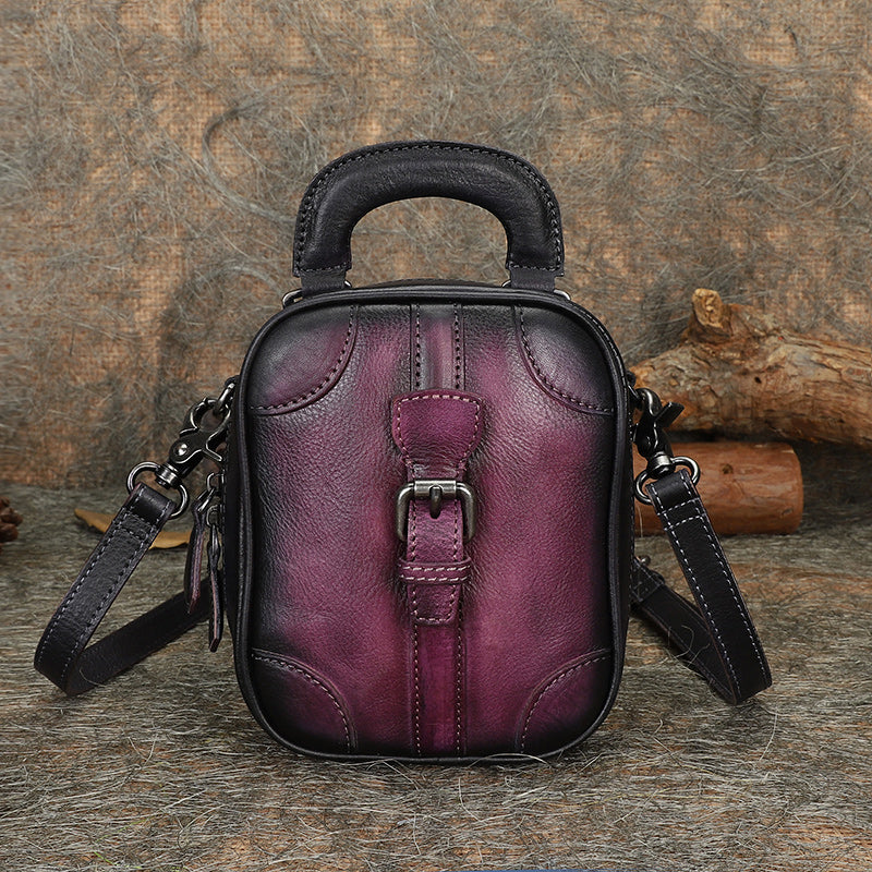 Purple Leather Womens Small Vertical Shoulder Bag Small Handmade Crossbody Handbag Purse for Ladies