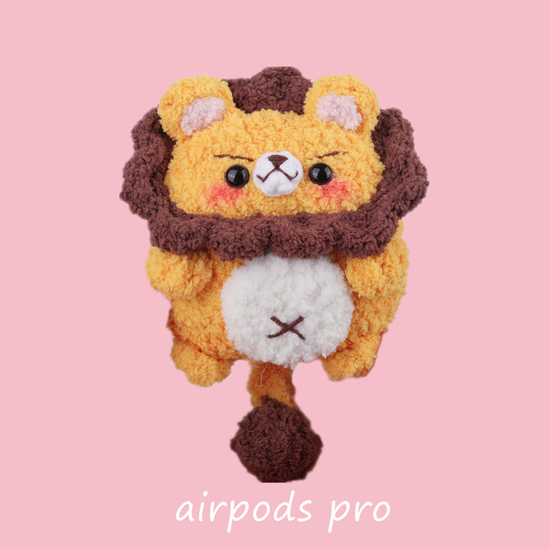 Lion Girl's Cute AirPods Pro Cases Handmade Crochet Yellow Lion AirPods 1/2 Case Airpod Cases Cover