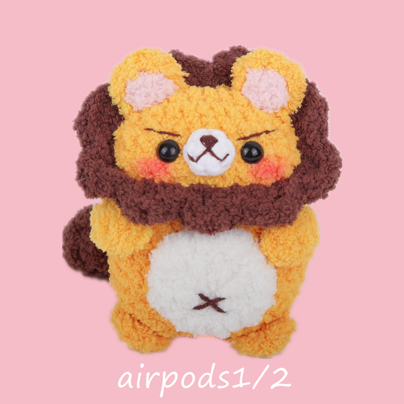 Lion Girl's Cute AirPods 1/2 Cases Handmade Crochet Yellow Lion AirPods Pro Case Airpod Cases Cover