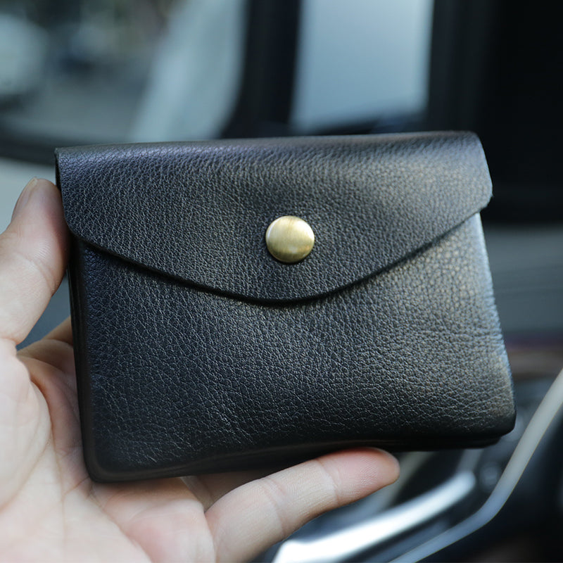 Mini Womens Black Leather Billfold Wallet Small Wallet with Coin