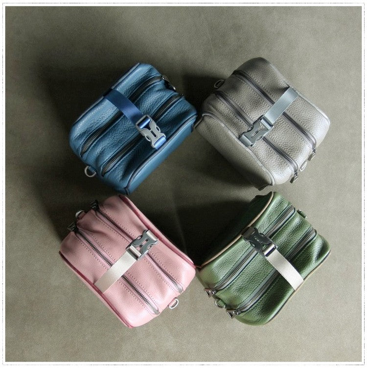 Mini Womens Leather Shoulder Bag Cube Double Zip Leather Crossbody Bag for Ladies