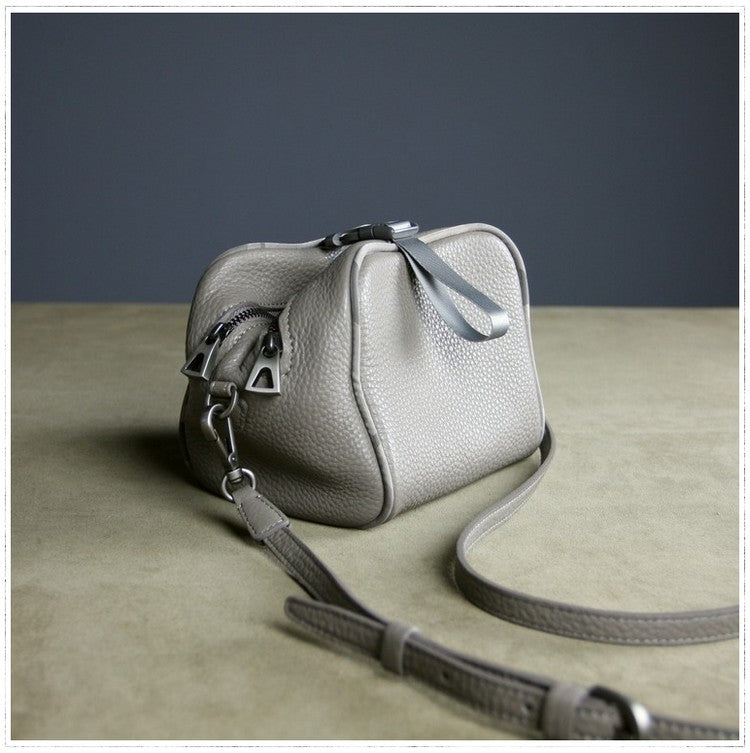 Mini Womens Khaki Leather Shoulder Bag Cube Double Zip Leather Crossbody Purse for Ladies