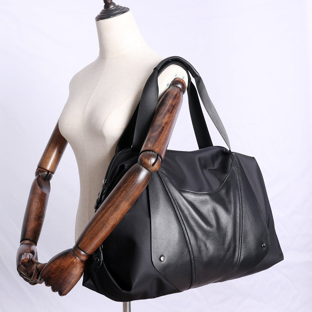 Nylon Leather Travel Purse Womens Large Black Nylon Duffle Bag Nylon Gym Purse for Ladies