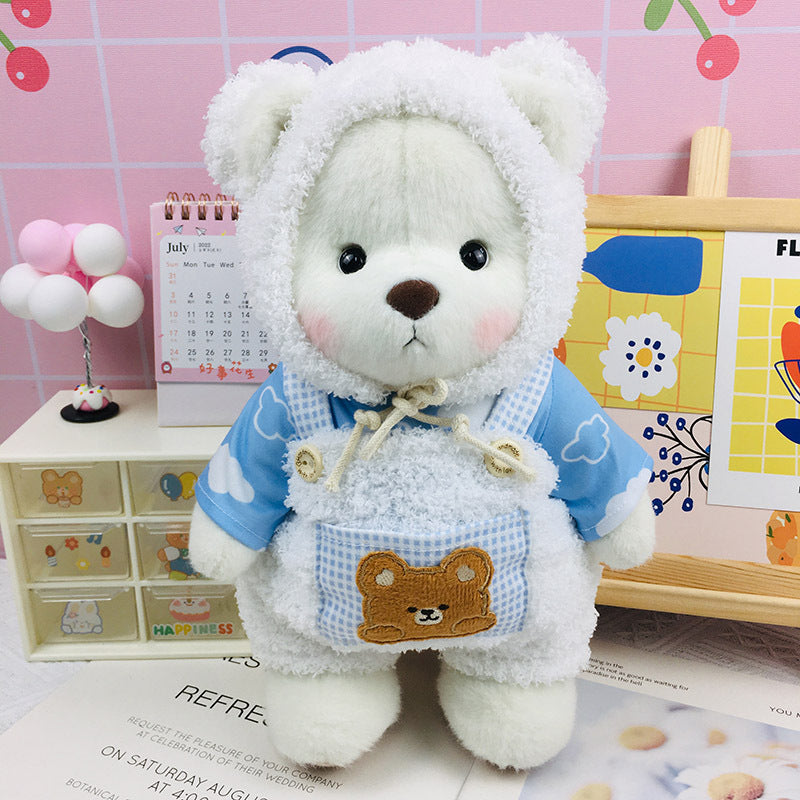 The Best Teddy Bear With White Bear Suit Bear Hat Overall Doll Overall Cos Stuffed Bears Toy Christmas Gifts for Her / Girlfriend Mom Kids