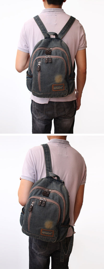 Denim Blue Womens Backpack School Backpack Bag Blue Denim Laptop Backp – Feltify