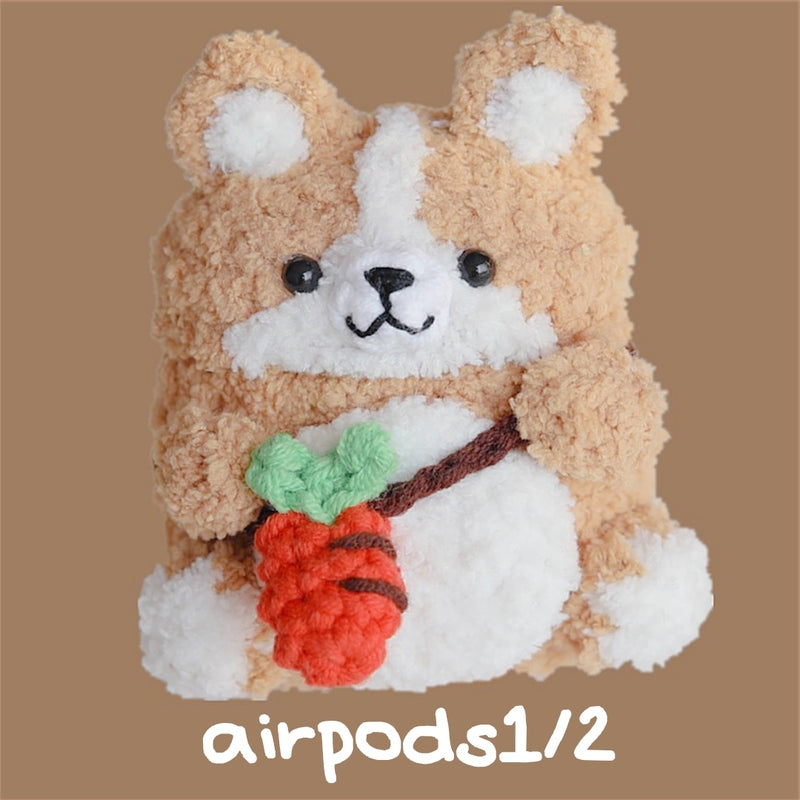 Camel Girl's Cute Corgi AirPods 1/2 Cases Handmade Crochet AirPods Pro Cases Corgi Airpod Cases Cover