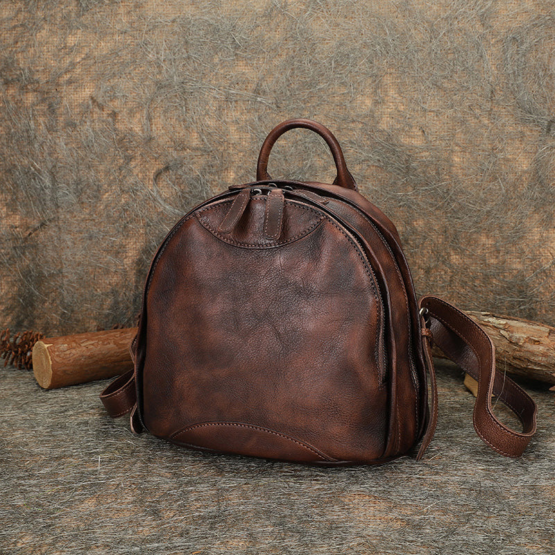 cheap leather backpacks for school Best Coffee Leather Rucksack Bag Womens Vintage Small School Backpacks – Feltify