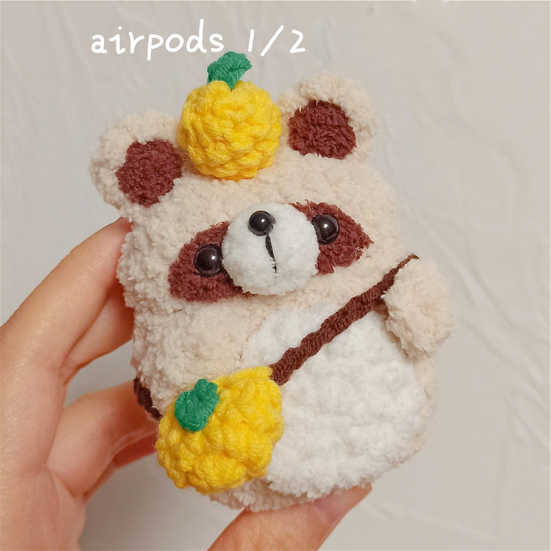 Girl's Cute Raccoon AirPods 1/2 Case Handmade Crochet AirPods Pro Cases Lemon Airpod Cases Cover
