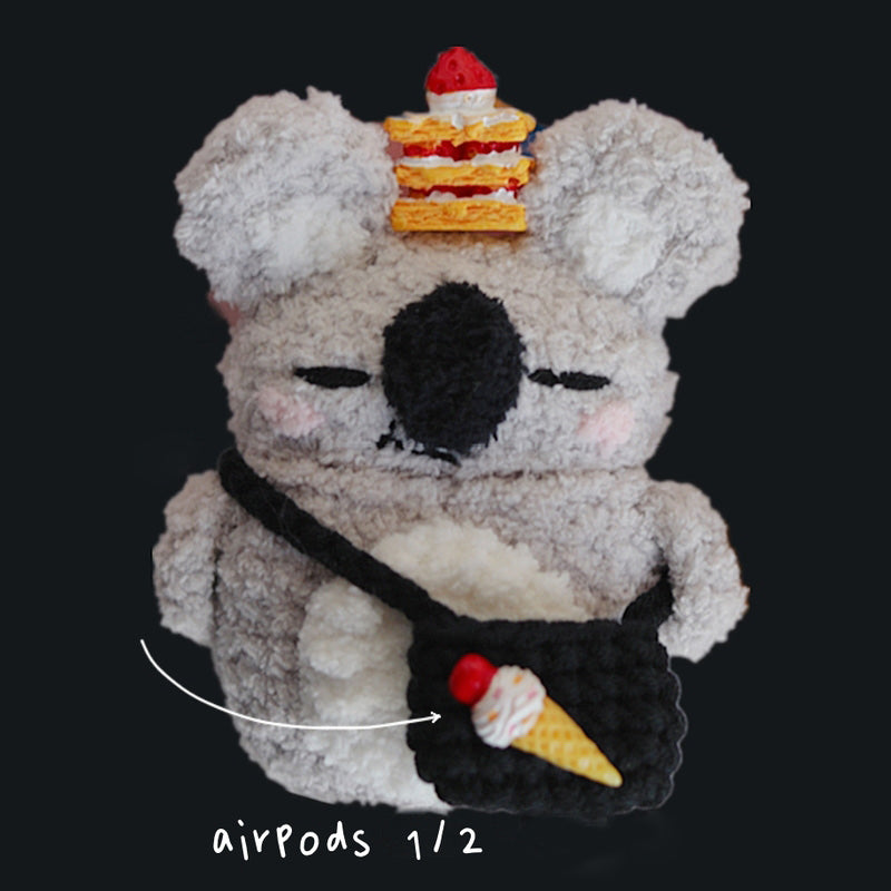 Gray Girl's Cute Koala AirPods Pro Cases Handmade Crochet AirPods 1/2 Cases Gray Airpod Cases Cover