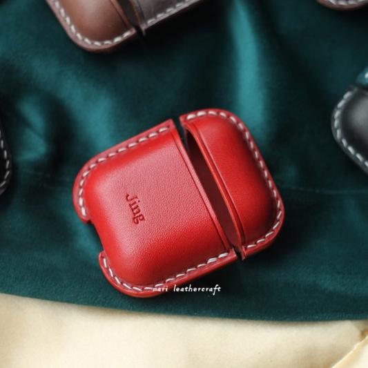 Personalized Red Leather AirPods 1,2 Case Custom Red Leather 1,2 AirPods Case Airpod Case Cover