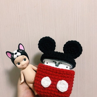 Girl's Cute AirPods Pro Cases Knit Mickey Mouse Handmade Kawaii AirPods 1/2 Case Mickey Mouse Airpod Case Cover