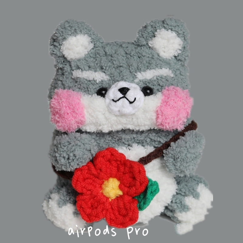 Girl's Cute Husky AirPods 1/2 Case Handmade Crochet AirPods Pro Cases Husky Dog Airpod Cases Cover