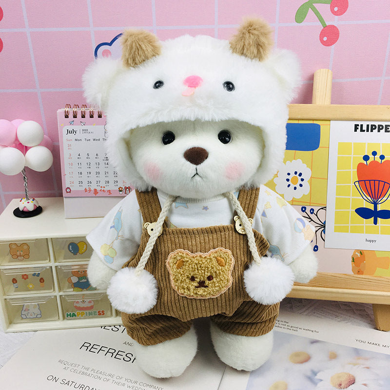 The Best Teddy Bear With Khaki Corduroy Lamb Hat Overall Doll Overall Cos Stuffed Bears Toy Christmas Gifts for Her / Girlfriend Mom Kids