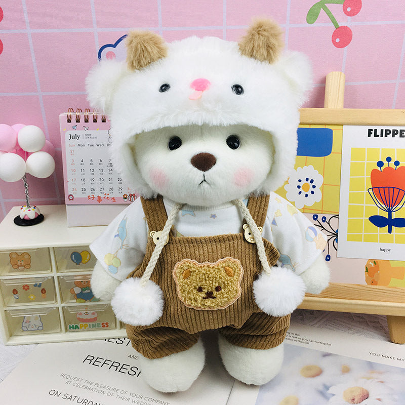 The Best Teddy Bear With Khaki Corduroy Lamb Hat Overall Doll