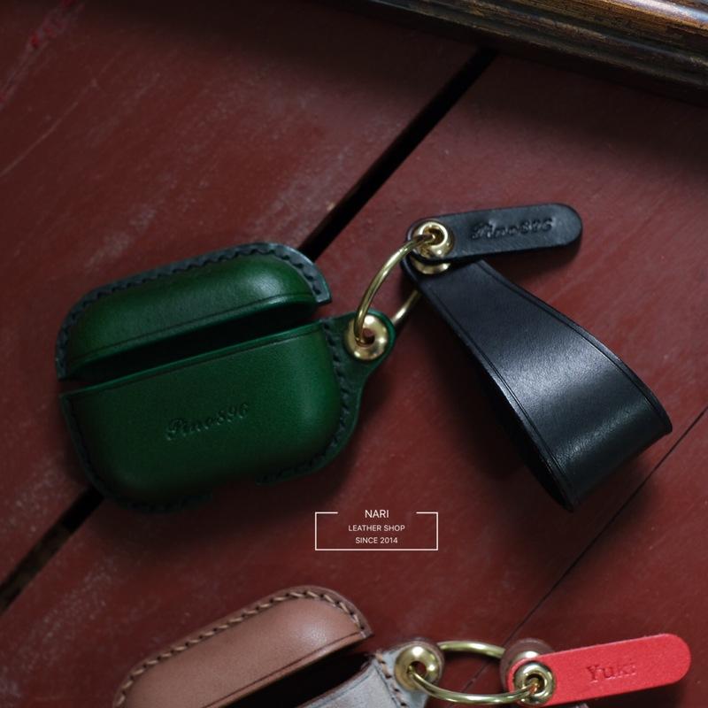 Handmade Green Leather AirPods Pro Case with Wristlet Strap Leather AirPods Case Airpod Case Cover
