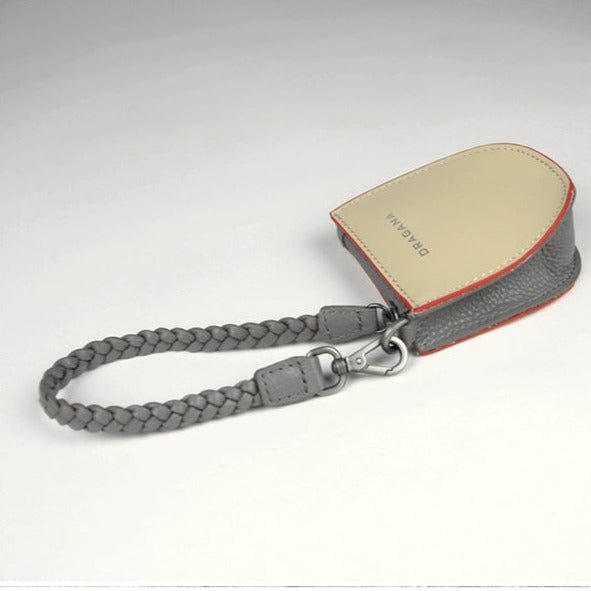 Womens Beige&Gray Leather Coin Zip Wallet with Leather Chain Leather Zip Wristlet Purse for Ladies