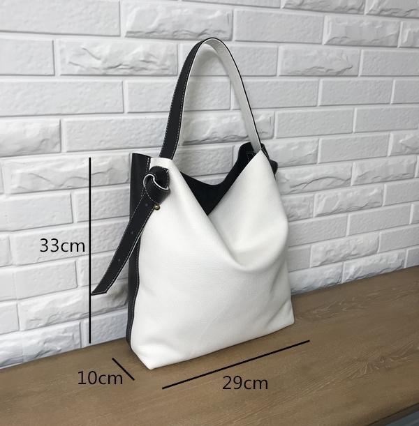 Stylish White Black Leather Tote Bag Shoulder Tote Bag Crossbody Tote Purse For Women