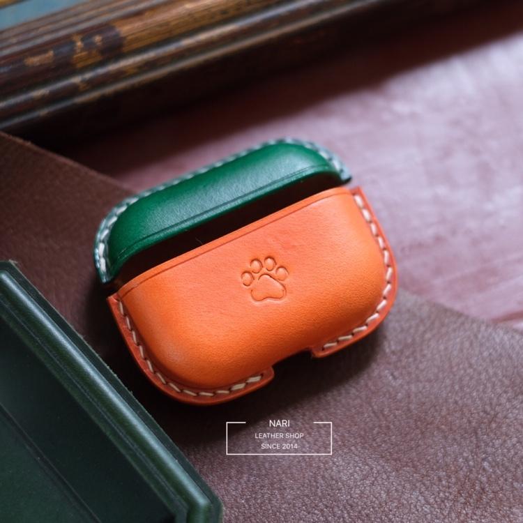 Personalized Orange&Green Leather AirPods Pro Case Custom Green&Orange Leather Pro AirPods Case Airpod Case Cover
