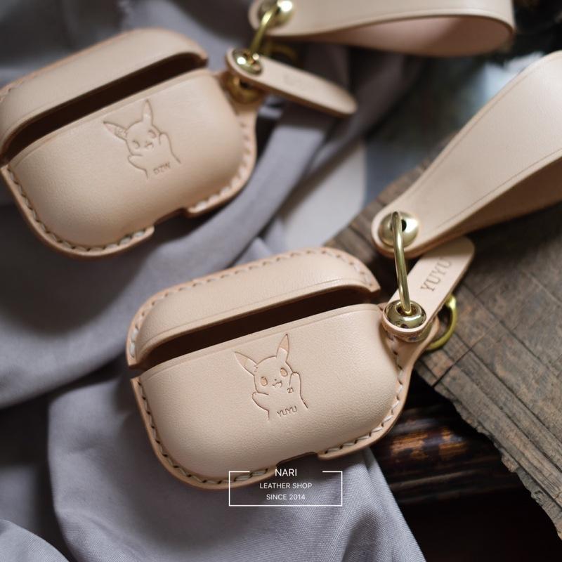 Handmade Beige Leather AirPods Pro Case with Wristlet Strap Leather AirPods Case Airpod Case Cover