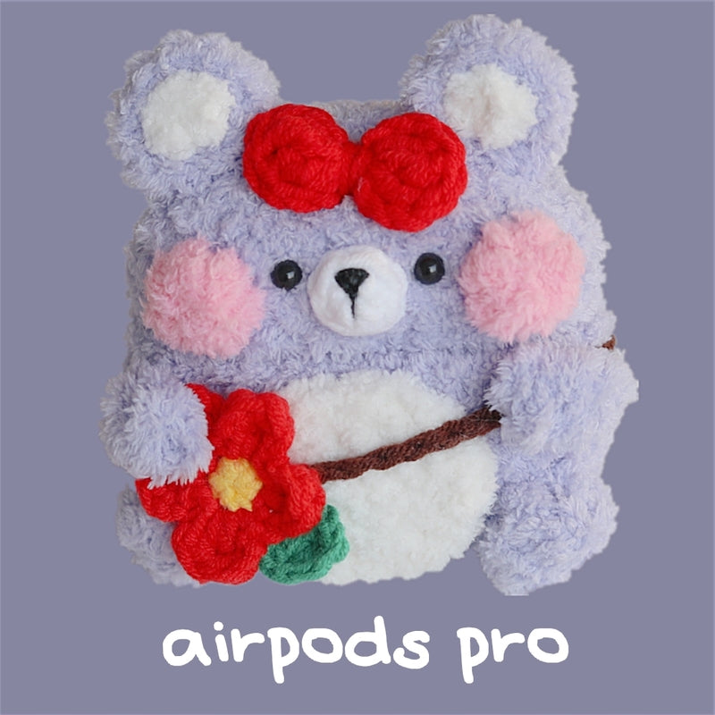 Purple Girl's Cute Bear AirPods Pro Case Handmade Crochet AirPods 1/2 Case Bear Airpod Cases Cover