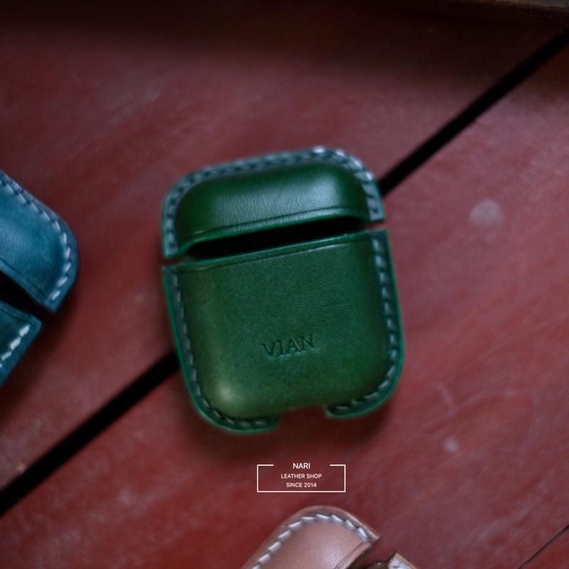 Personalized Green Leather AirPods 1,2 Case Custom Green Leather 1,2 AirPods Case Airpod Case Cover