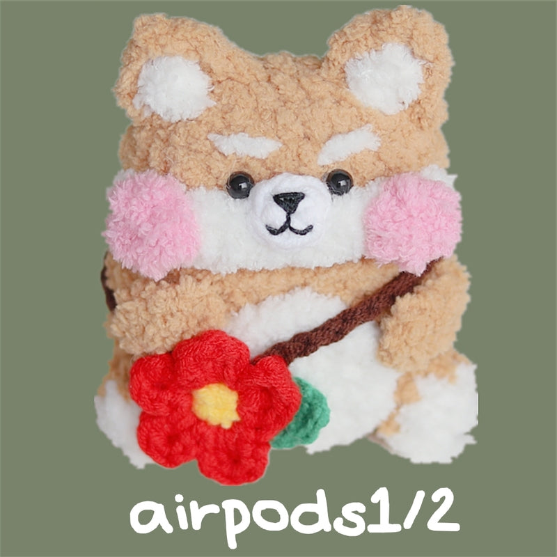 Camel Girl's Cute Shiba Inu AirPods 1/2 Cases Handmade Crochet AirPods Pro Cases Apple Airpod Cases Cover