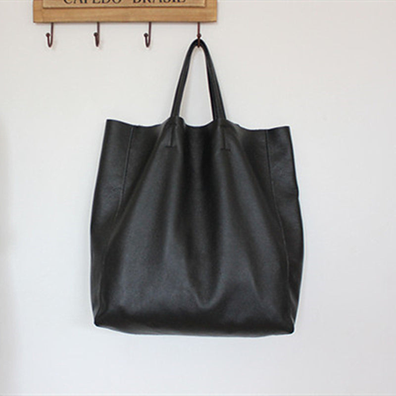 [ On Sale ] Handmade Womens Leather Black Tote Bag Stylish Large Leather Tote For Women