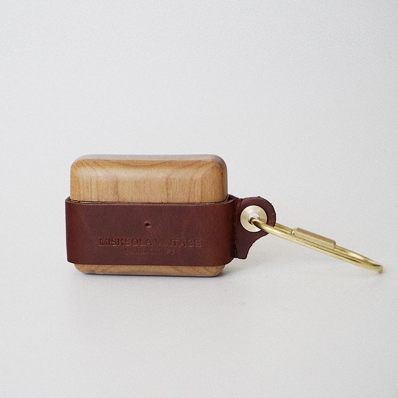 Wine Wood Leather AirPods Pro Case with Clip Strap Leather 1,2 AirPods Case Airpod Case Cover - iwalletsmen