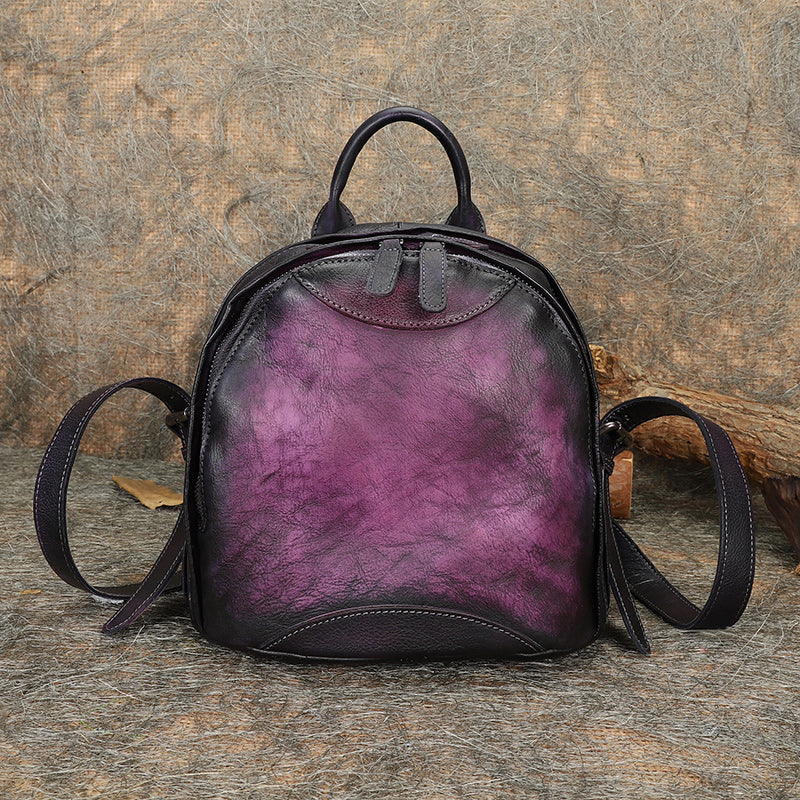 Best Purple Leather Rucksack Bag Womens Vintage Small School Backpacks Leather Backpack Purse