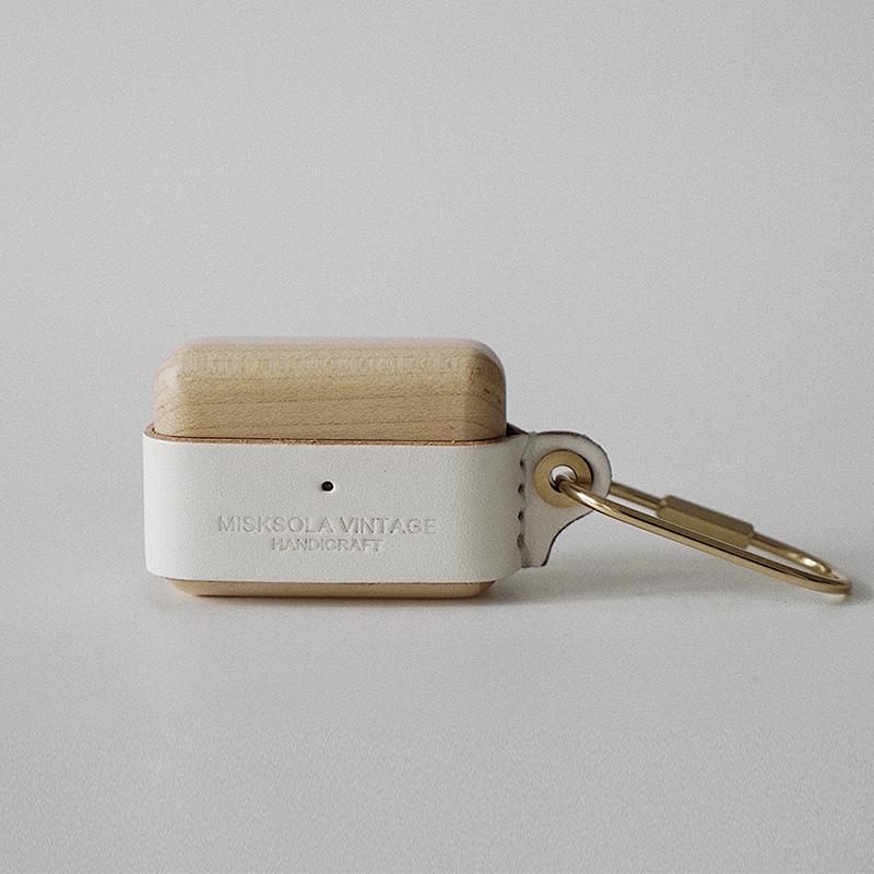 White Wood Leather AirPods Pro Case with Clip Strap Leather 1,2 AirPods Case Airpod Case Cover - iwalletsmen