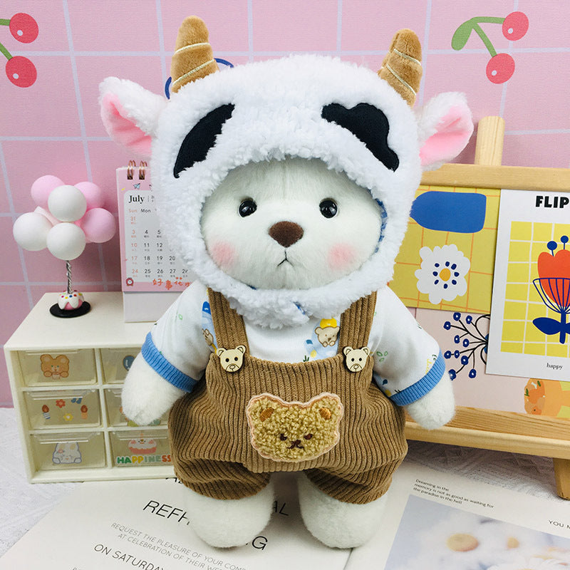 The Best Teddy Bear With Khaki Corduroy Cow Hat Overall Doll Overall Cos Stuffed Bears Toy Christmas Gifts for Her / Girlfriend Mom Kids